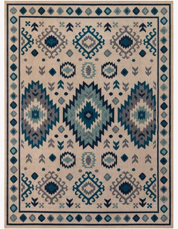 Beige and Blue Easy-Clean Baja Indoor / Outdoor Rug