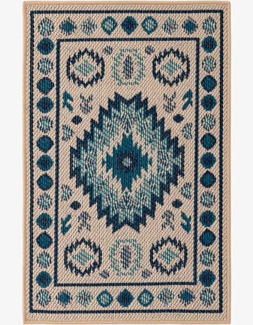 Beige and Blue Easy-Clean Baja Indoor / Outdoor Rug