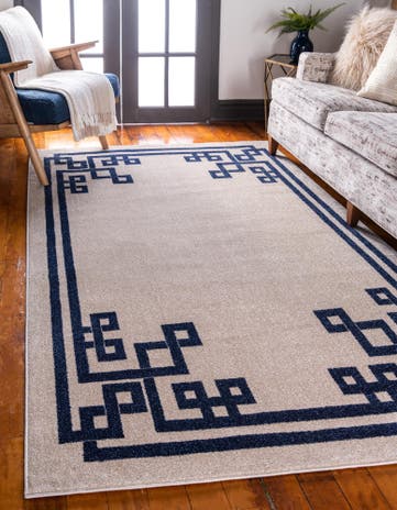 Beige and Blue Greek Key Rug