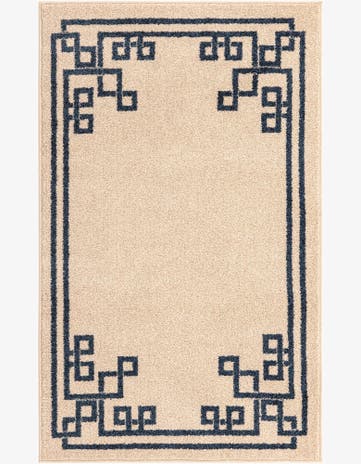 Beige and Blue Greek Key Rug