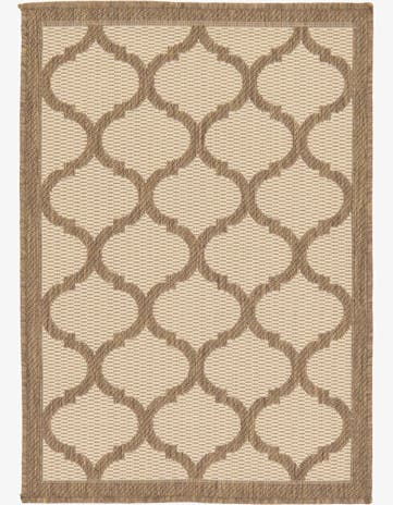 Beige and Brown Easy-Clean Lattice Indoor / Outdoor Rug