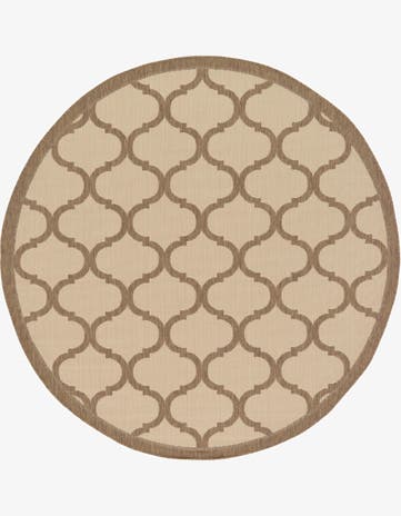 Beige and Brown Easy-Clean Lattice Indoor / Outdoor Round Rug