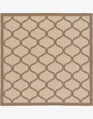 Beige and Brown Easy-Clean Trellis Indoor / Outdoor Square Rug