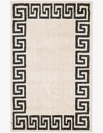 Beige and Gray Greek Key Rug