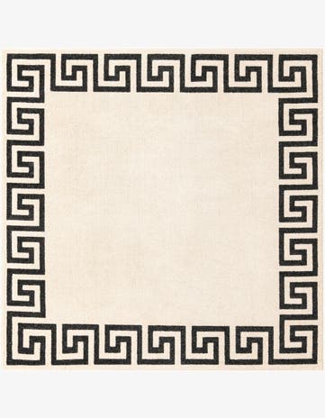 Beige and Gray Greek Key Square Rug