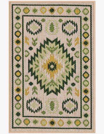 Beige and Green Easy-Clean Baja Indoor / Outdoor Rug