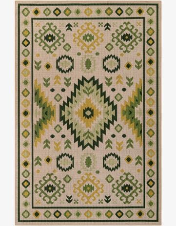 Beige and Green Easy-Clean Baja Indoor / Outdoor Rug