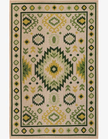 Beige and Green Easy-Clean Baja Indoor / Outdoor Rug