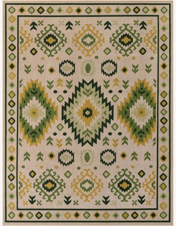Beige and Green Easy-Clean Baja Indoor / Outdoor Rug