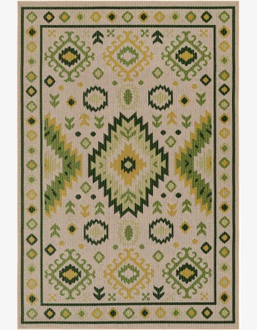 Beige and Green Easy-Clean Baja Indoor / Outdoor Rug