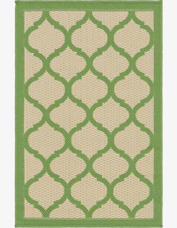 Beige and Green Easy-Clean Trellis Indoor / Outdoor Rug