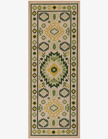 Beige and Green Easy-Clean Baja Indoor / Outdoor Runner Rug
