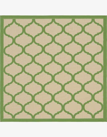 Beige and Green Easy-Clean Lattice Indoor / Outdoor Square Rug