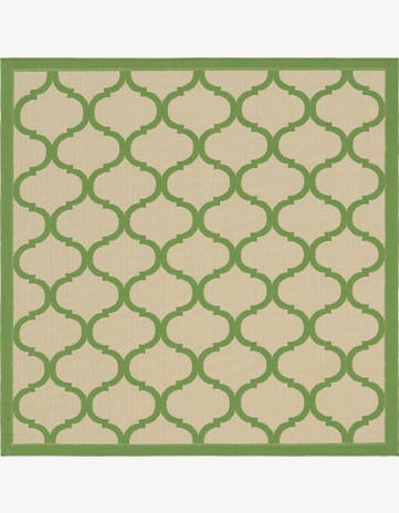 Beige and Green Easy-Clean Trellis Indoor / Outdoor Square Rug