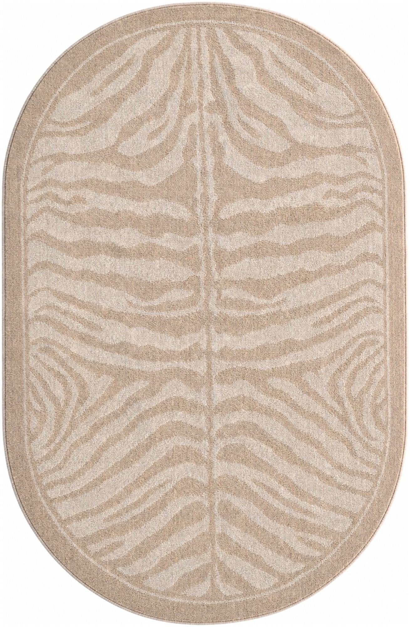 Beige and Ivory Safari Oval Rug