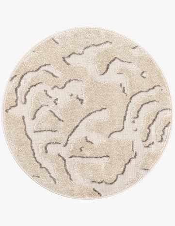 Beige and Ivory Easy-Clean Sabrina Soto Indoor / Outdoor Round Rug