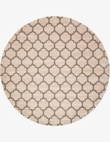 Beige and Light Brown Trellis Round Rug