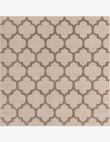 Beige and Light Brown Trellis Square Rug
