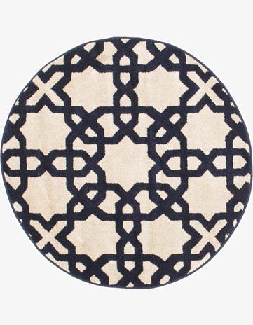 Beige and Navy Blue Lattice Round Rug