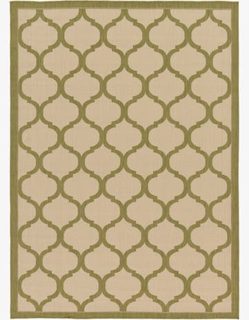 Beige and Olive Easy-Clean Trellis Indoor / Outdoor Rug