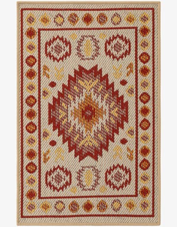 Beige and Rust Red Easy-Clean Baja Indoor / Outdoor Rug