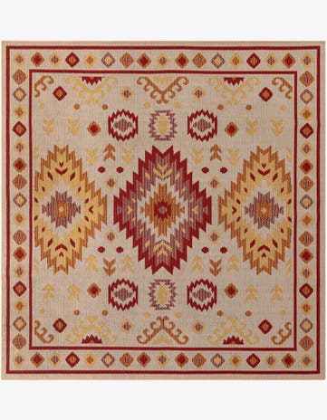 Beige and Rust Red Easy-Clean Baja Indoor / Outdoor Square Rug