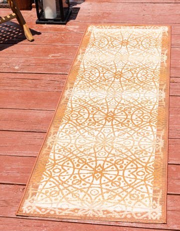 Beige and Terracotta Easy-Clean Trellis Indoor / Outdoor Runner Rug