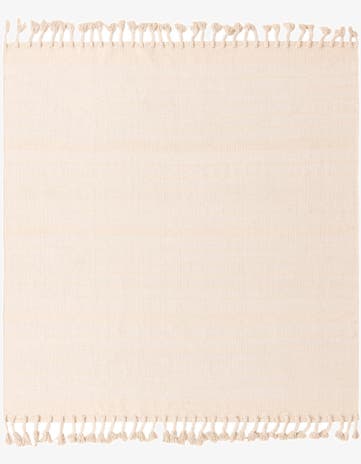 Beige and White Hand Woven Chindi Cotton Square Rug