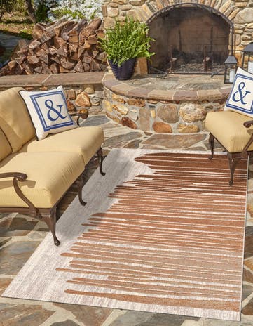 Beige Brown Easy-Clean Modern Indoor / Outdoor Rug