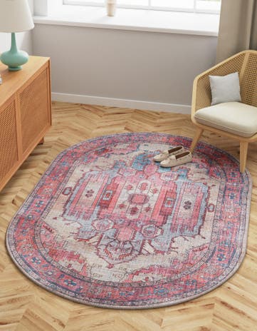 Beige Washable Maahru Oval Rug