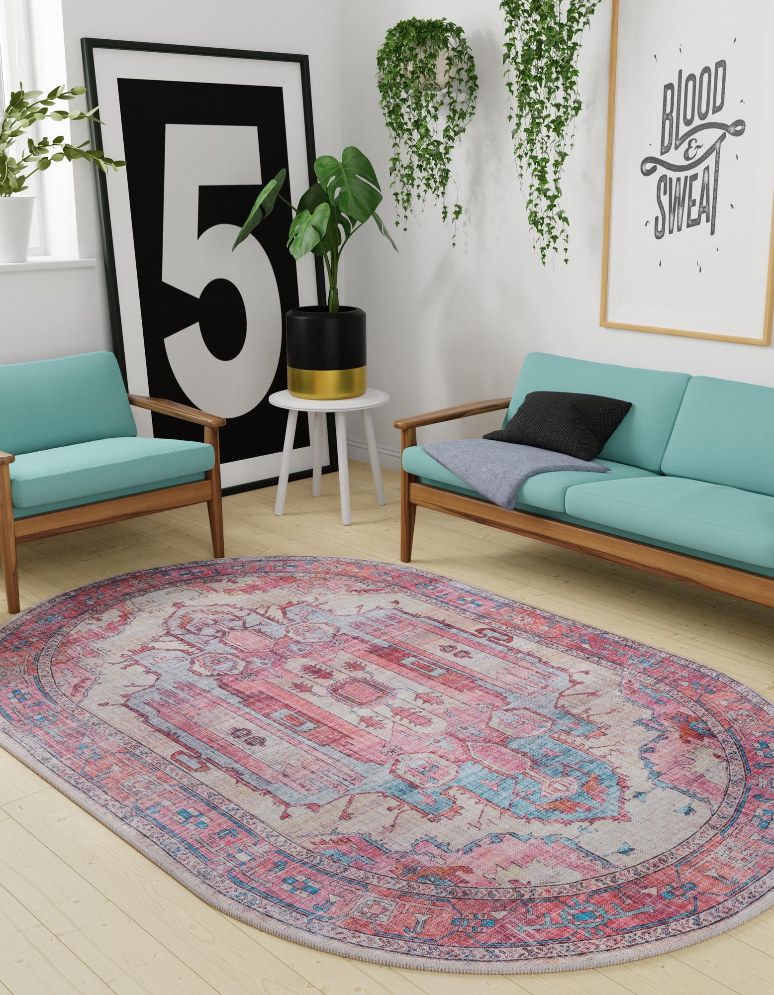 5' 3 x 8' Washable Maahru Oval Rug