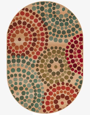 Beige Easy-Clean Modern Indoor / Outdoor Oval Rug