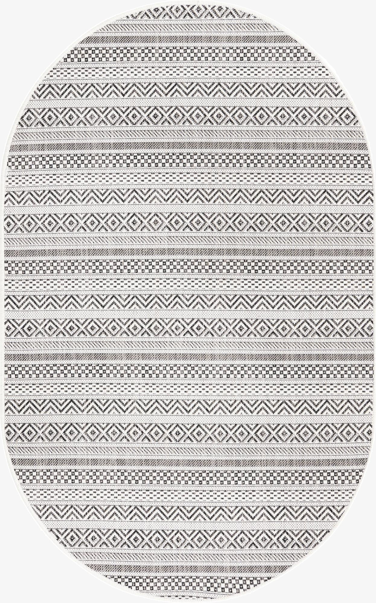 3' x 5' 3  Washable Striped Indoor / Outdoor Oval Rug