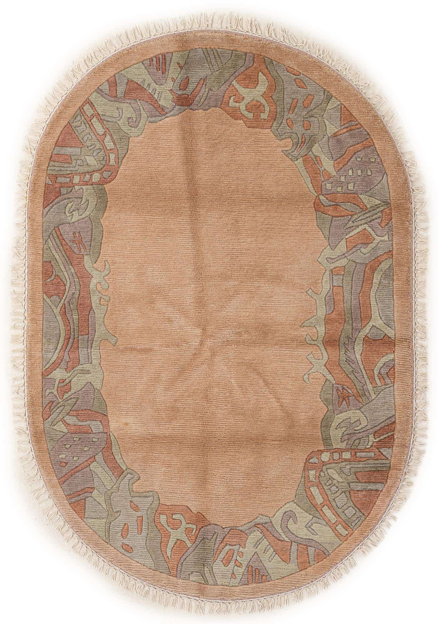 4' 1 x 6' Hand Knotted Tibet Wool Oval Rug
