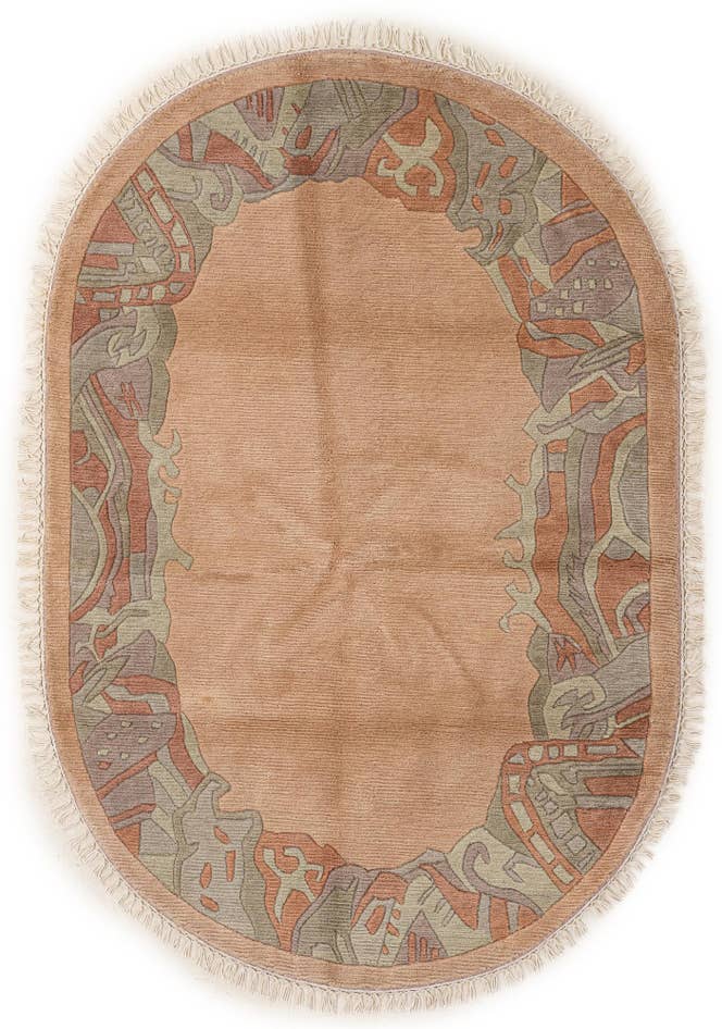 Detail image of 4' 1 x 6' Hand Knotted Tibet Wool Oval Rug