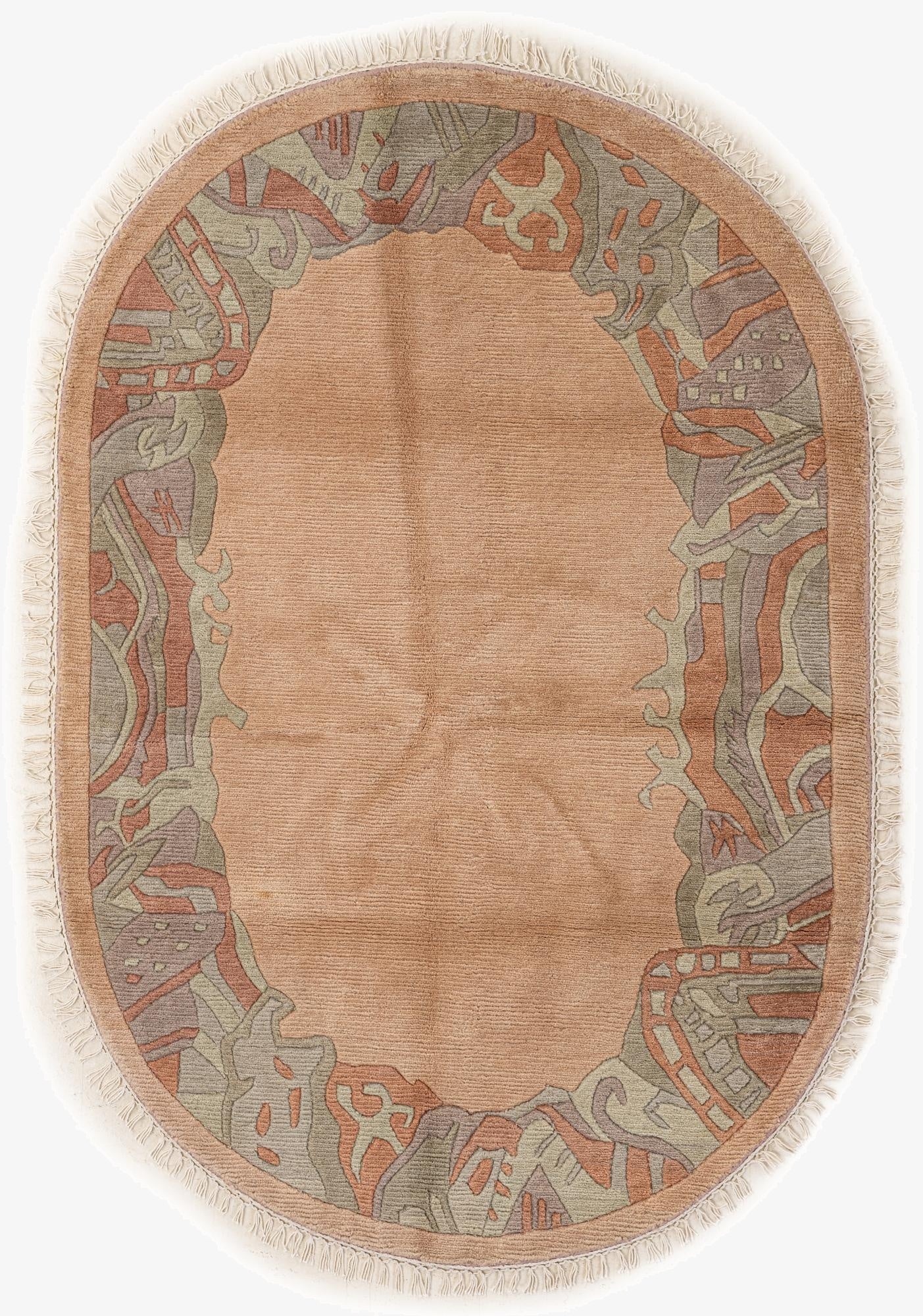 4' 1 x 6'  Hand Knotted Tibet Wool Oval Rug