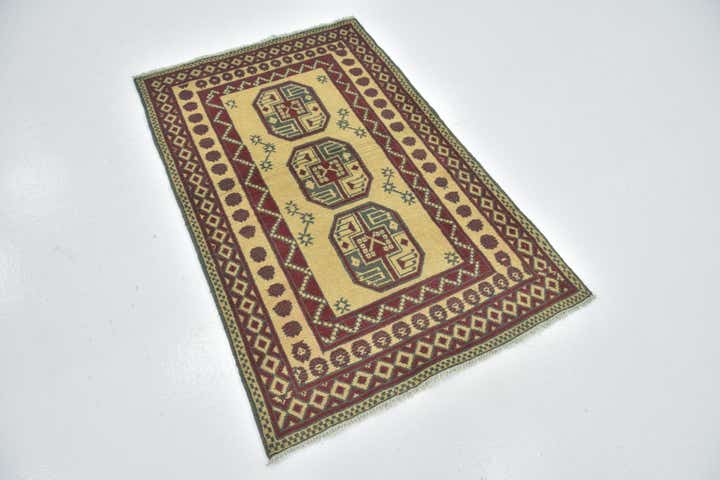 3' 2 x 5' Hand Knotted Afghan Akhche Wool Rug