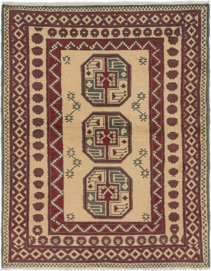 Detail image of 3' 2 x 5' Hand Knotted Afghan Akhche Wool Rug