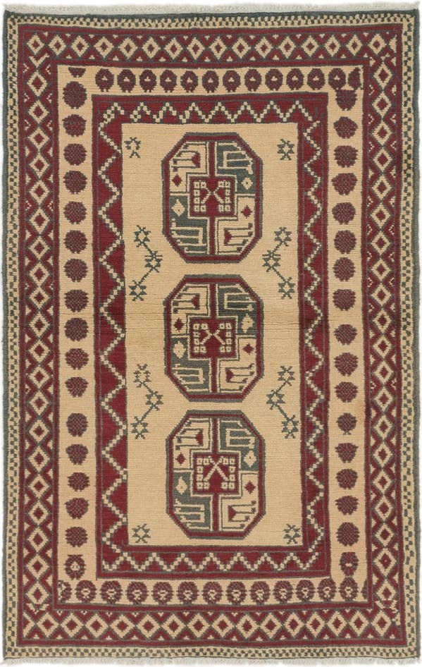 Detail image of 3' 2 x 5' Hand Knotted Afghan Akhche Wool Rug