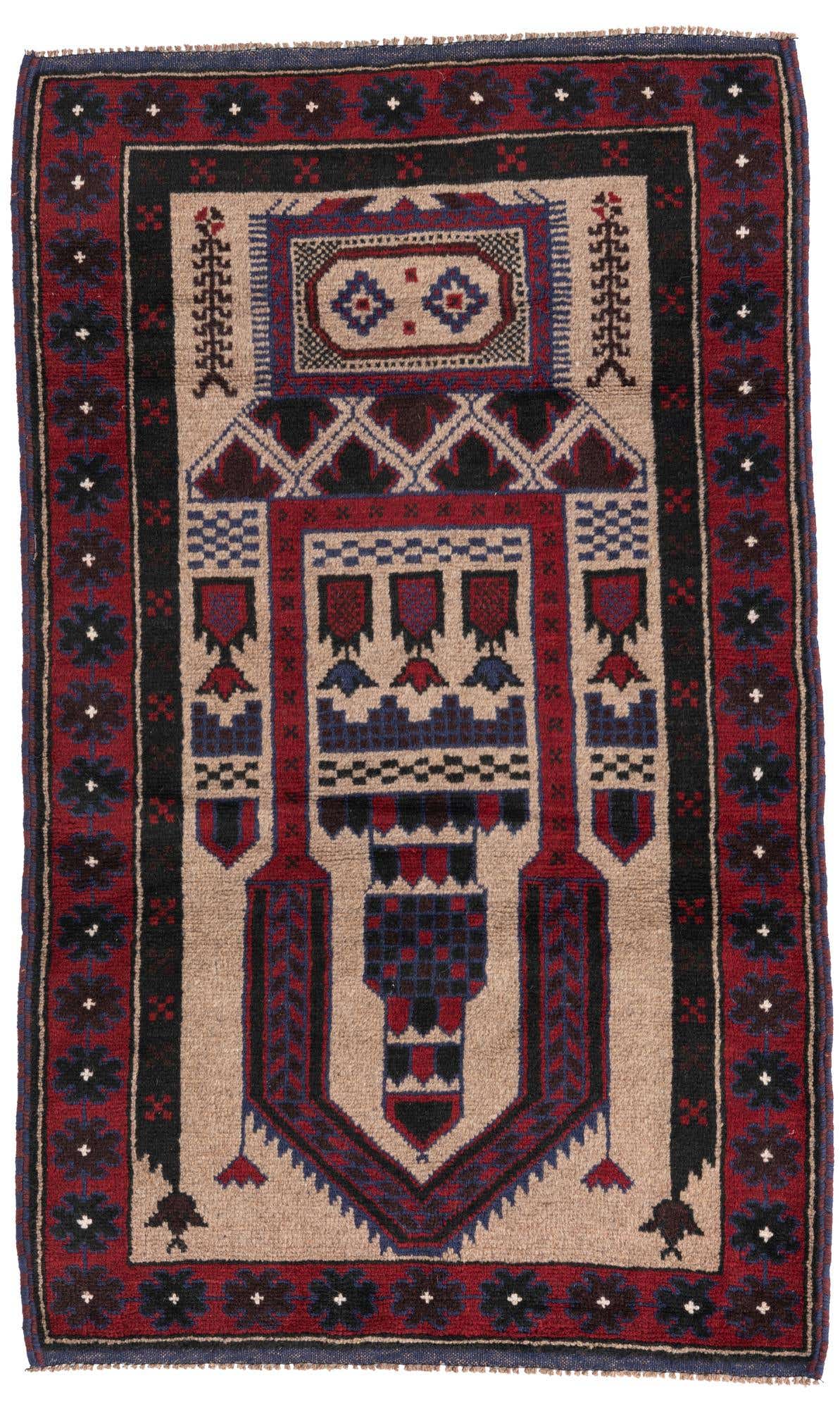 3' x 4' 9 Hand Knotted Balouch Persian Wool Rug