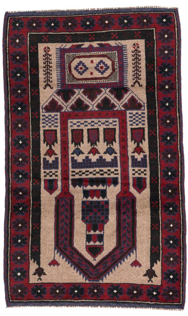 3' x 4' 9 Hand Knotted Balouch Persian Wool Rug