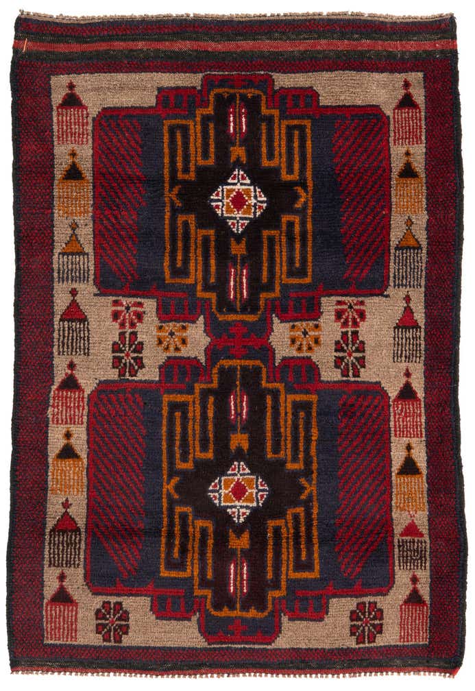 2' 11 x 4' 4 Hand Knotted Balouch Persian Wool Rug