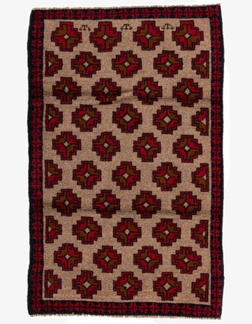 3' x 4' 9 Hand Knotted Balouch Persian Wool Rug