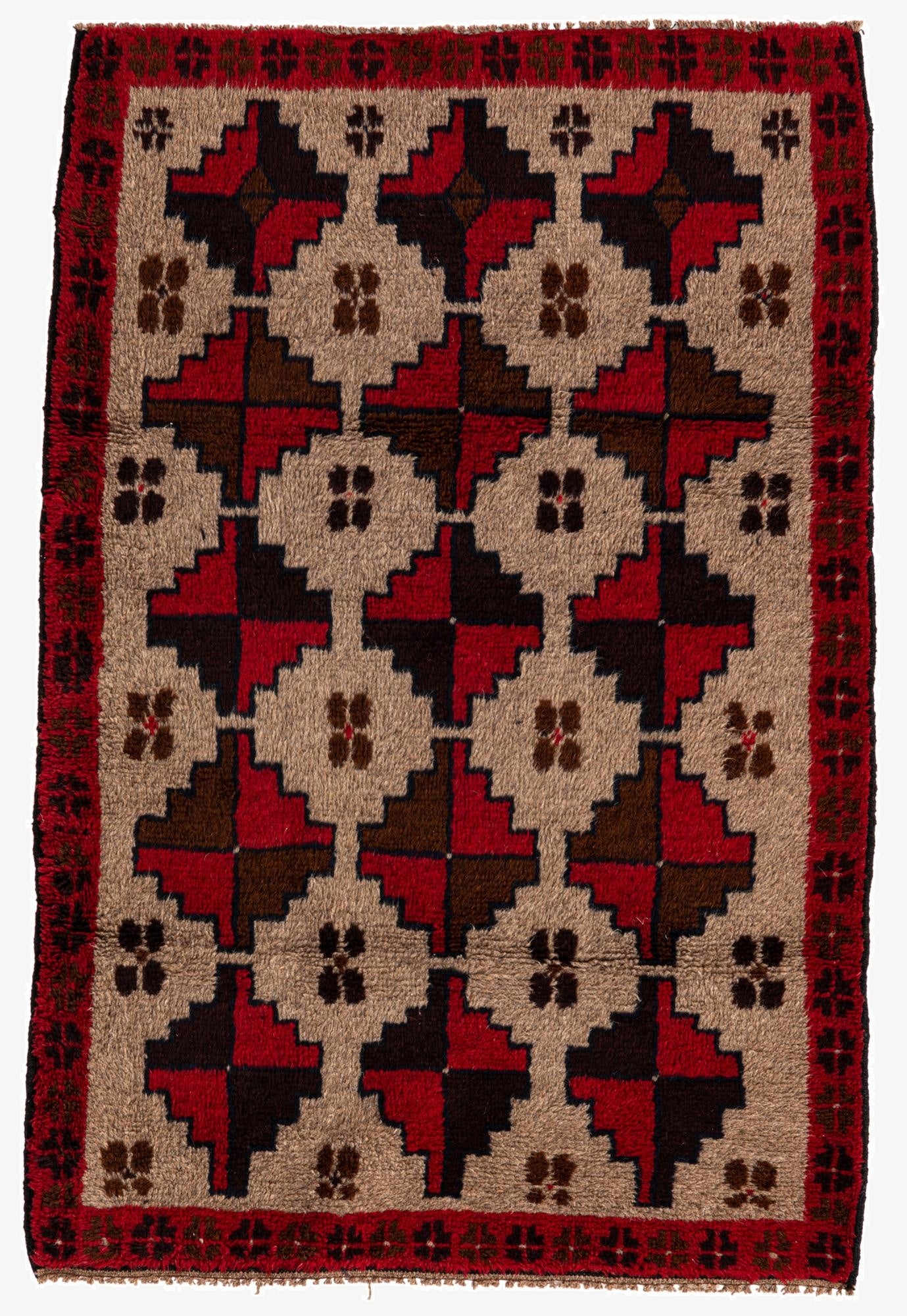 3' 1 x 4' 7  Hand Knotted Balouch Persian Wool Rug