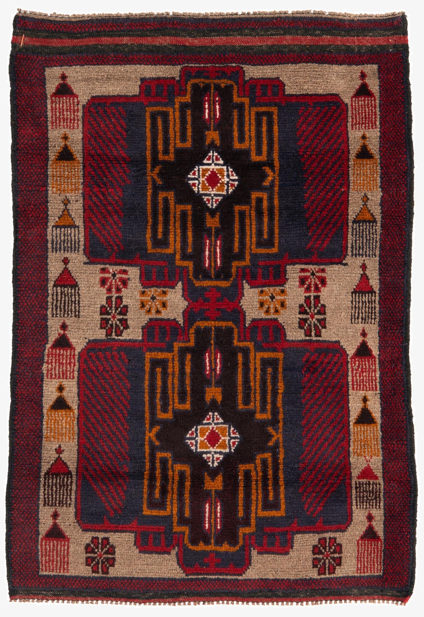 2' 11 x 4' 4  Hand Knotted Balouch Persian Wool Rug