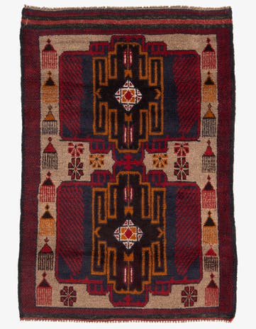 2' 11 x 4' 4 Hand Knotted Balouch Persian Wool Rug