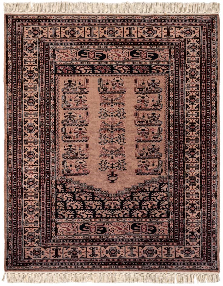 Detail image of 4' 1 x 6' Hand Knotted Bokhara Oriental Wool Rug