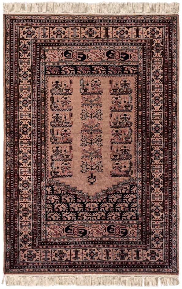 Detail image of 4' 1 x 6' Hand Knotted Bokhara Oriental Wool Rug