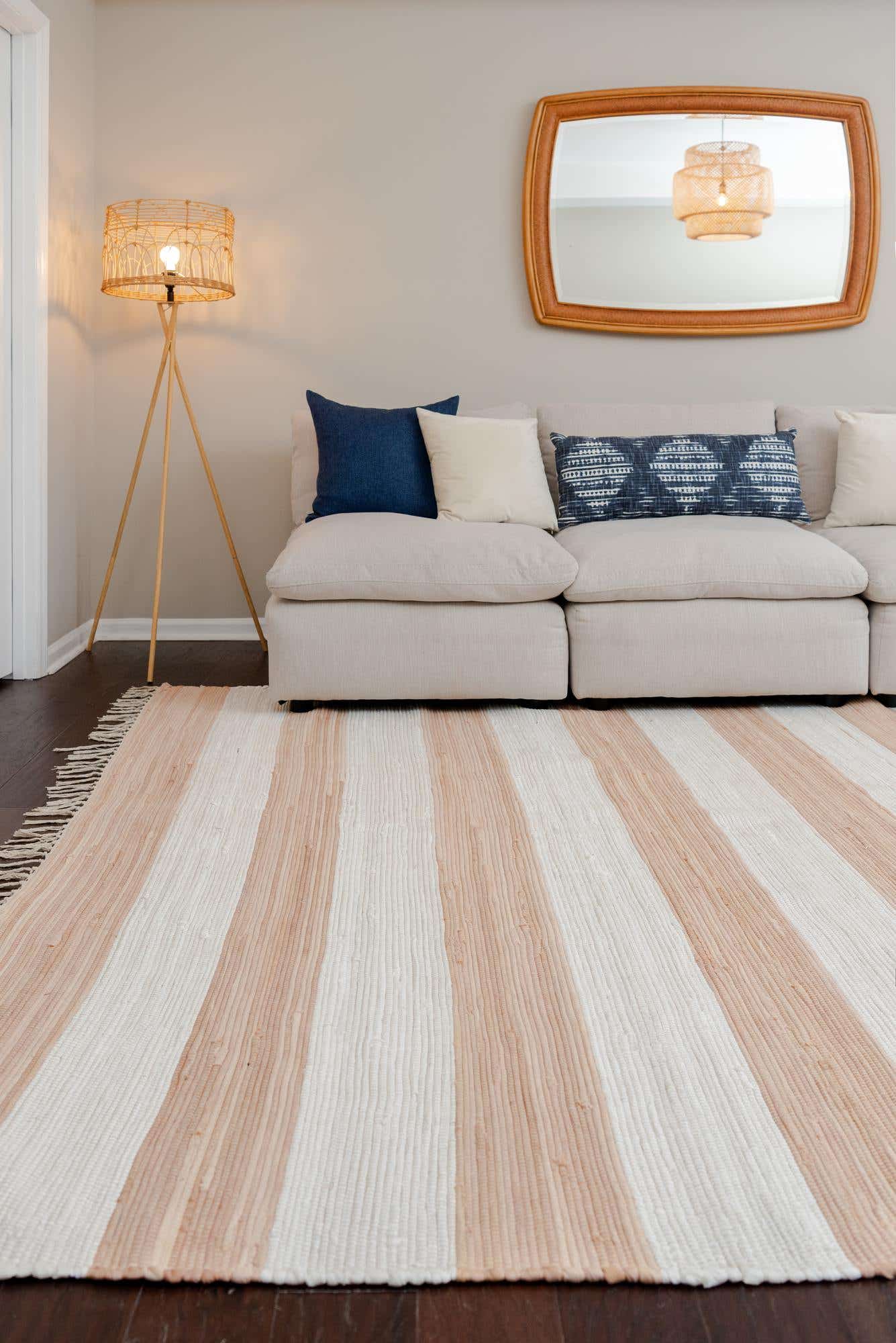 Custom Beige Hand Woven Chindi Rag Rug