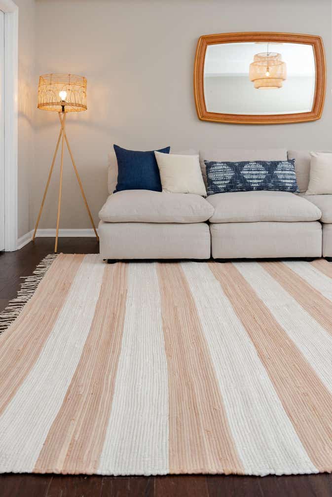 Custom Beige Hand Woven Chindi Rag Rug